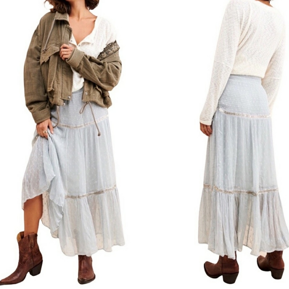 Free People Blue Silver Elegant Skirt